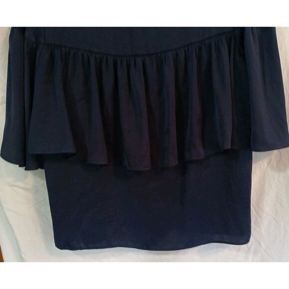 Jennifer Lopez Sheer-Ruffle Blouse -lined-3/4 Sleeve-Navy Blue-W/Large-Pullover - Picture 10 of 16